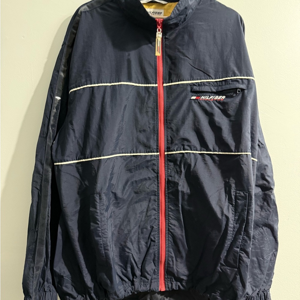 Tommy Hilfiger Navy Windbreaker with Red Zip and White Piping